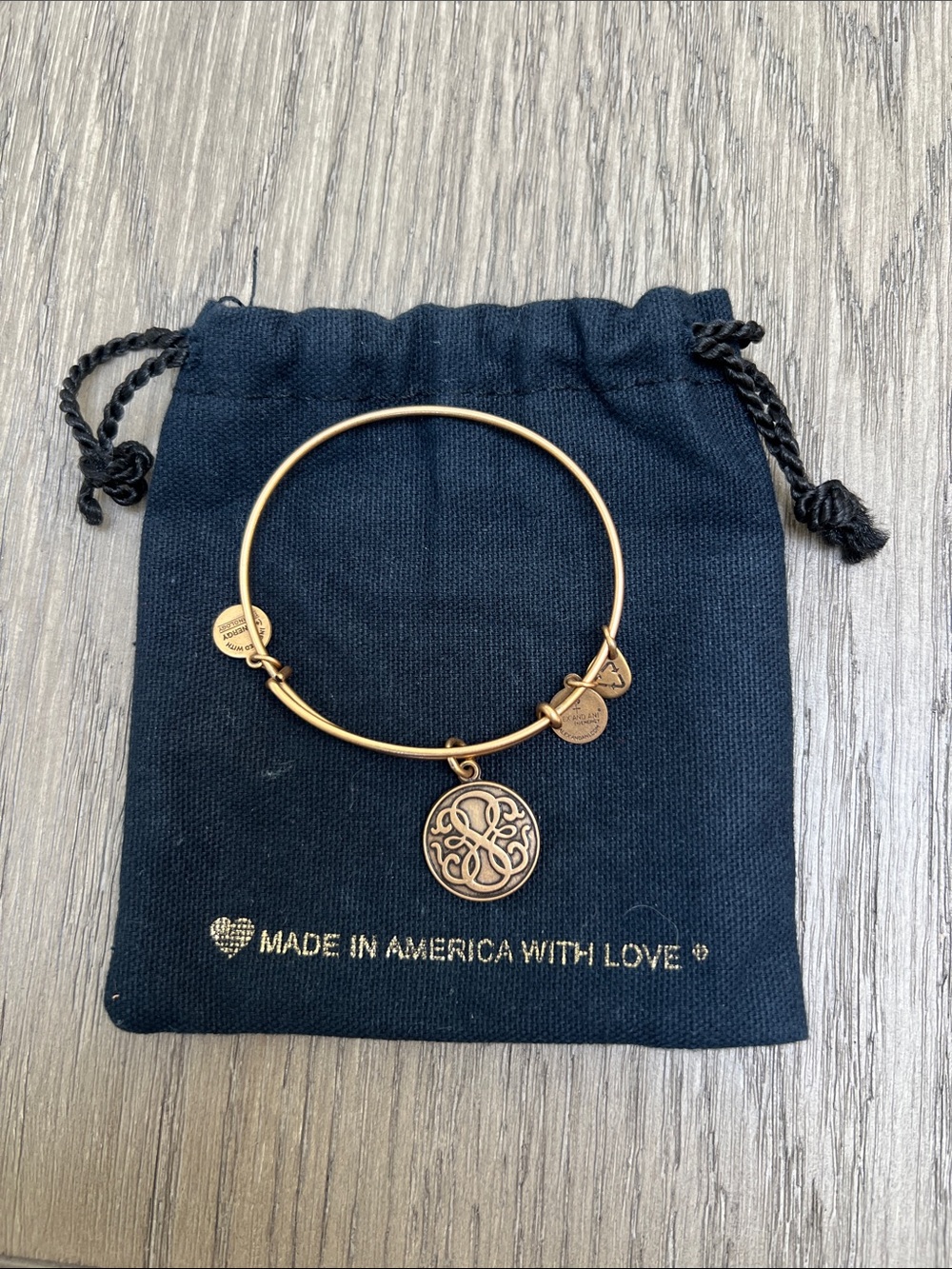 Alex and Ani Gold Tone Round Filigree Charm Bangle Bracelet